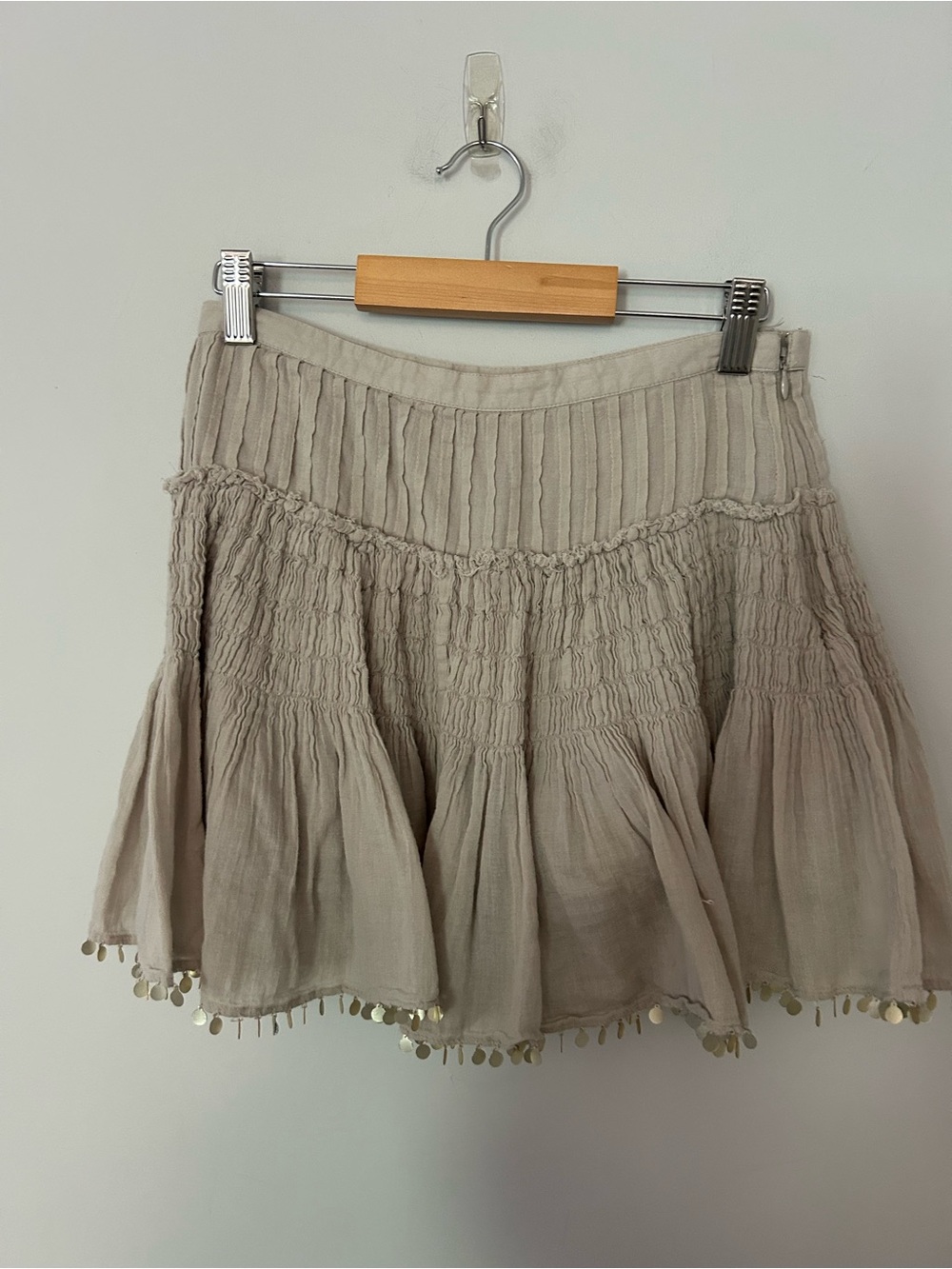 LoveShackFancy Gauzy Tan Grey Mini Skirt 100% Cotton Size 0